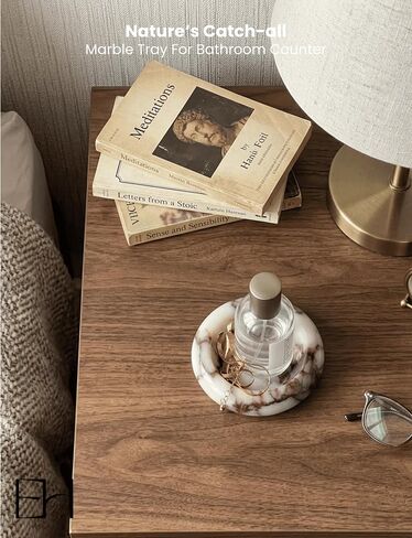 Marble Trinket Dish - Small Round Decorative Stone Jewelry Tray for Rings & Earring, Natural Stone Catchall Bowl for Nightstand, Bathroom & Home Decor (4") in Saudi Arabia