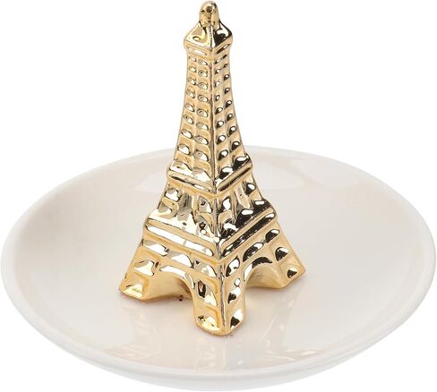 DOITOOL Eiffel Tower Ceramic Jewelry Tray Necklace Storage Tray and Engagement Ring Holder Dish Unique Desktop Ornament for Rings Earrings and Small Accessories 4.48X4.48X3.54 Inch in Kuwait