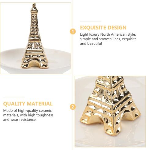 DOITOOL Eiffel Tower Ceramic Jewelry Tray Necklace Storage Tray and Engagement Ring Holder Dish Unique Desktop Ornament for Rings Earrings and Small Accessories 4.48X4.48X3.54 Inch in Kuwait