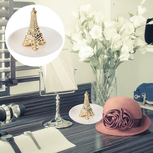 DOITOOL Eiffel Tower Ceramic Jewelry Tray Necklace Storage Tray and Engagement Ring Holder Dish Unique Desktop Ornament for Rings Earrings and Small Accessories 4.48X4.48X3.54 Inch in Kuwait