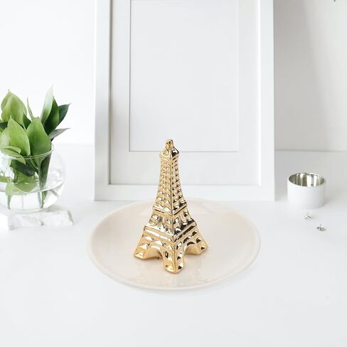 DOITOOL Eiffel Tower Ceramic Jewelry Tray Necklace Storage Tray and Engagement Ring Holder Dish Unique Desktop Ornament for Rings Earrings and Small Accessories 4.48X4.48X3.54 Inch in Kuwait