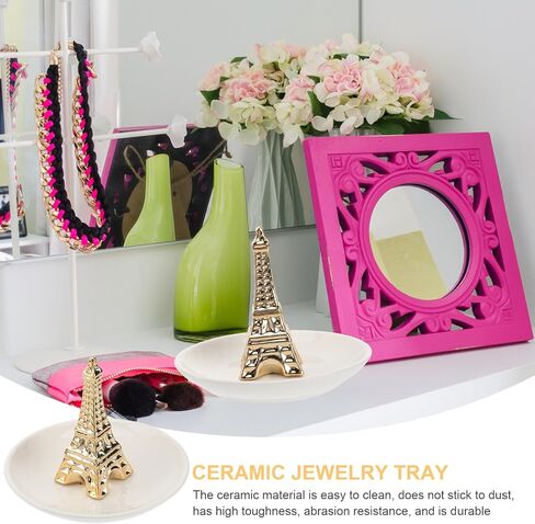 DOITOOL Eiffel Tower Ceramic Jewelry Tray Necklace Storage Tray and Engagement Ring Holder Dish Unique Desktop Ornament for Rings Earrings and Small Accessories 4.48X4.48X3.54 Inch in Kuwait