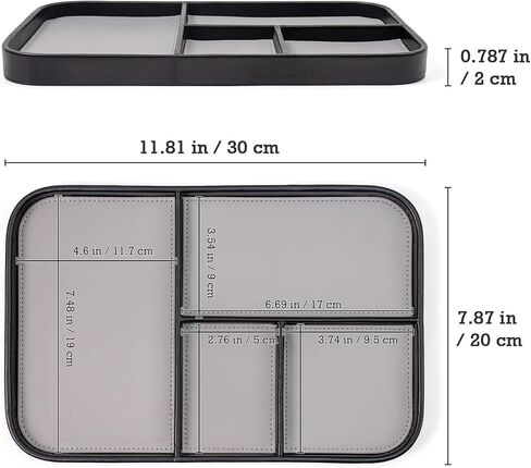 Valet Tray for Men 12 X 8 inch, 4-Compartment PU Leather Tray to Organize Keys, Earphones, Phones, Wallets and Watches for Nightstand Entranceway Dressing Table, Cloakroom&Drawers(Black Frame) in Saudi Arabia