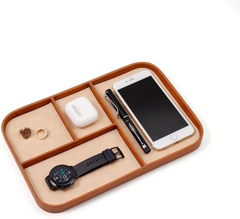 Valet Tray for Men 12 X 8 inch, 4-Compartment PU Leather Tray to Organize Keys, Earphones, Phones, Wallets and Watches for Nightstand Entranceway Dressing Table, Cloakroom&Drawers(Black Frame) in Saudi Arabia