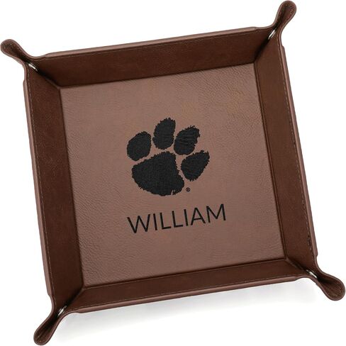 Lifetime Creations Personalized Clemson Tigers Valet Tray (Dark Brown) - Officially Licensed, Tiger Paw Vegan Leather Men's Catchall, Organizer, Graduation Father's Day Birthday Gift for Football Fan in Saudi Arabia
