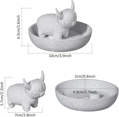 Highland Cow Ring Holder with Circular Dish – 3D Printed PLA Boho Farmhouse Jewelry Organizer for Women, Desk Decor for Bathroom, Office or Home in Saudi Arabia