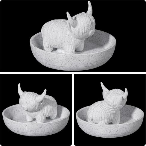 Highland Cow Ring Holder with Circular Dish – 3D Printed PLA Boho Farmhouse Jewelry Organizer for Women, Desk Decor for Bathroom, Office or Home in Saudi Arabia