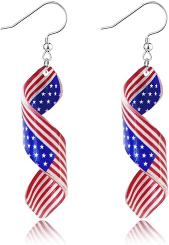 Flag Earrings for Women, Acrylic Twisted Dangle Earrings for Game Day, Lightweight Patriotic Earrings for Match Day, Country Pride Soccer Fan Sports Jewelry in Saudi Arabia