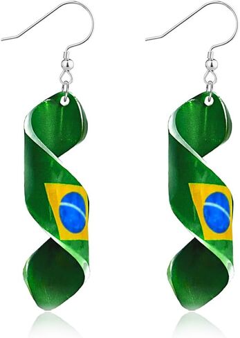 Flag Earrings for Women, Acrylic Twisted Dangle Earrings for Game Day, Lightweight Patriotic Earrings for Match Day, Country Pride Soccer Fan Sports Jewelry in Saudi Arabia