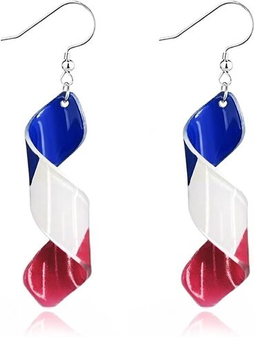 Flag Earrings for Women, Acrylic Twisted Dangle Earrings for Game Day, Lightweight Patriotic Earrings for Match Day, Country Pride Soccer Fan Sports Jewelry in Saudi Arabia