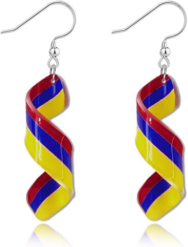Flag Earrings for Women, Acrylic Twisted Dangle Earrings for Game Day, Lightweight Patriotic Earrings for Match Day, Country Pride Soccer Fan Sports Jewelry in Saudi Arabia
