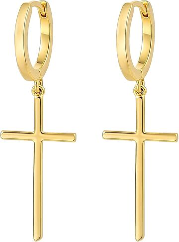 14K Gold Cross Hoop Earrings for Women Dangle Huggie Earrings | Timeless faith inspired lightweight elegant Meaningful Christian jewelry gift for birthdays holidays and special occasions in Saudi Arabia