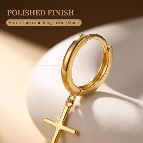 14K Gold Cross Hoop Earrings for Women Dangle Huggie Earrings | Timeless faith inspired lightweight elegant Meaningful Christian jewelry gift for birthdays holidays and special occasions in Saudi Arabia