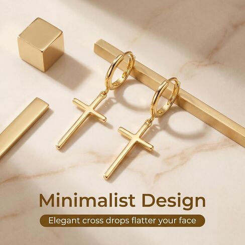 14K Gold Cross Hoop Earrings for Women Dangle Huggie Earrings | Timeless faith inspired lightweight elegant Meaningful Christian jewelry gift for birthdays holidays and special occasions in Saudi Arabia