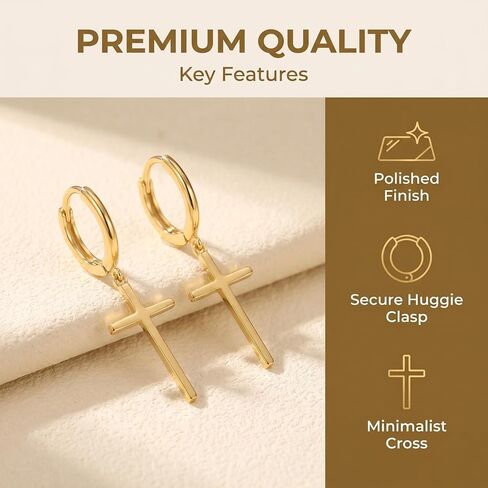 14K Gold Cross Hoop Earrings for Women Dangle Huggie Earrings | Timeless faith inspired lightweight elegant Meaningful Christian jewelry gift for birthdays holidays and special occasions in Saudi Arabia