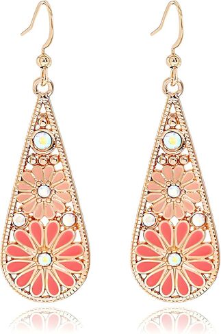 MALOYANVE Bohemian Crystal Teardrop Earrings for Women Vintage Tribal Geometric Enamel Rhinestone Hollow Flower Earring Handmade National Statement Jewelry Gift in Kuwait