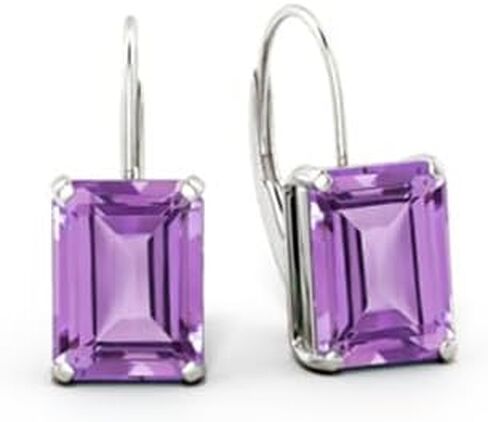 Emerald-Cut Gemstone Solitaire Leverback Earrings In Silver (Amethyst/Garnet/Citrine/Blue Topaz/Peridot) Jewelry Gift For Women | Birthstone Gift For Birthdays, Anniversary, Valentine's (Carat-1.1 & 1.8 Ct.) in Saudi Arabia