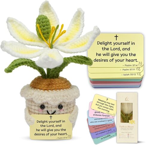 OASSIE Christian Gifts for Women Faith - Christian Bundle, Positive Crochet Lily & 4"x4" Ceramic Jewelry Dish Tray - Inspirational Catholic Birthday Gifts for Women Mom Wife Daughter Friends in Kuwait