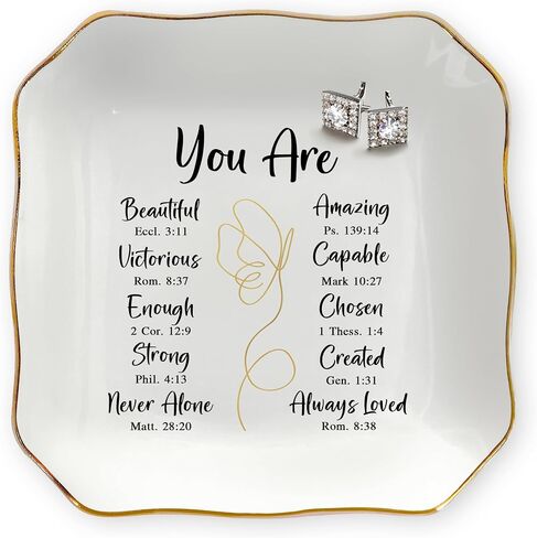 OASSIE Christian Gifts for Women Faith - Christian Bundle, Positive Crochet Lily & 4"x4" Ceramic Jewelry Dish Tray - Inspirational Catholic Birthday Gifts for Women Mom Wife Daughter Friends in Kuwait