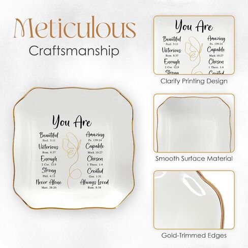OASSIE Christian Gifts for Women Faith - Christian Bundle, Positive Crochet Lily & 4"x4" Ceramic Jewelry Dish Tray - Inspirational Catholic Birthday Gifts for Women Mom Wife Daughter Friends in Kuwait