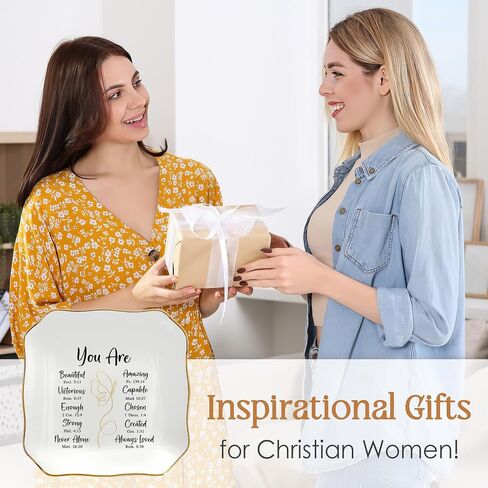 OASSIE Christian Gifts for Women Faith - Christian Bundle, Positive Crochet Lily & 4"x4" Ceramic Jewelry Dish Tray - Inspirational Catholic Birthday Gifts for Women Mom Wife Daughter Friends in Kuwait