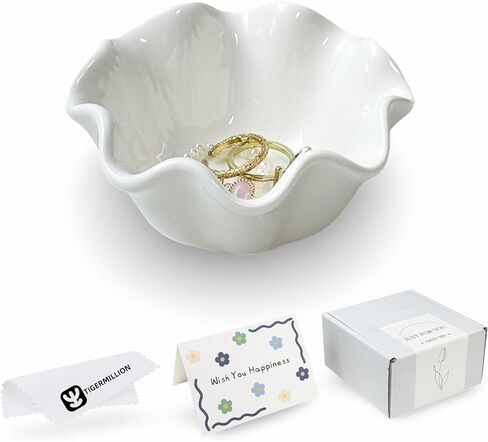 White Flower Jewelry Dish Tray, 3.85″ Lotus Ceramic Ring Holder, Cute Vanity Organizer Nightstand Bathroom Decor, Trinket Plate Dish Christmas Valentine's Mother's Day Birthday Gifts for Women (Plain) in Saudi Arabia