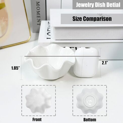 White Flower Jewelry Dish Tray, 3.85″ Lotus Ceramic Ring Holder, Cute Vanity Organizer Nightstand Bathroom Decor, Trinket Plate Dish Christmas Valentine's Mother's Day Birthday Gifts for Women (Plain) in Saudi Arabia