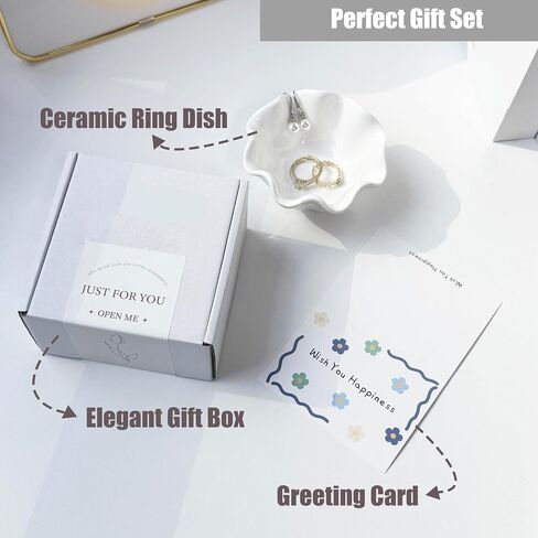 White Flower Jewelry Dish Tray, 3.85″ Lotus Ceramic Ring Holder, Cute Vanity Organizer Nightstand Bathroom Decor, Trinket Plate Dish Christmas Valentine's Mother's Day Birthday Gifts for Women (Plain) in Saudi Arabia