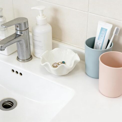 White Flower Jewelry Dish Tray, 3.85″ Lotus Ceramic Ring Holder, Cute Vanity Organizer Nightstand Bathroom Decor, Trinket Plate Dish Christmas Valentine's Mother's Day Birthday Gifts for Women (Plain) in Saudi Arabia