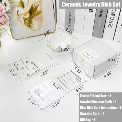 White Flower Jewelry Dish Tray, 3.85″ Lotus Ceramic Ring Holder, Cute Vanity Organizer Nightstand Bathroom Decor, Trinket Plate Dish Christmas Valentine's Mother's Day Birthday Gifts for Women (Plain) in Saudi Arabia