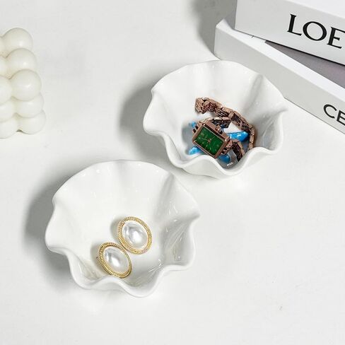White Flower Jewelry Dish Tray, 3.85″ Lotus Ceramic Ring Holder, Cute Vanity Organizer Nightstand Bathroom Decor, Trinket Plate Dish Christmas Valentine's Mother's Day Birthday Gifts for Women (Plain) in Saudi Arabia