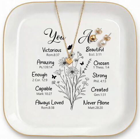 Christian Gift Ring Dish for Women – You Are Amazing-Ceramic Jewelry Tray, Inspirational Trinket Dish for Best Friend, Sister, Coworker, Teacher, Birthday, Mother’s Day, Retirement Gift, 4.52 Inch in Kuwait
