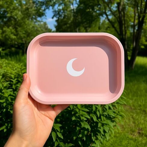 Small Metal Jewelry Tray with Lid - Lightweight Makeup Tray - Curved Edges & Smooth Surface - 5.5 x 7" Decorative Tray for Bathroom, Home Décor, Perfume, Candle, Keys Tray in Saudi Arabia