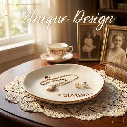 InnoBeta GLAMMA Gifts, Gifts from Grandkids Granddaughter - 4.75" Handcrafted Ceramic Ring Dish with Gold Trim, Decorative Trinket Dish for Rings Earrings in Kuwait