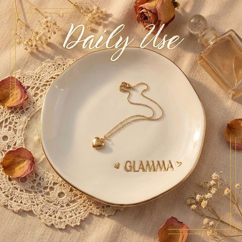 InnoBeta GLAMMA Gifts, Gifts from Grandkids Granddaughter - 4.75" Handcrafted Ceramic Ring Dish with Gold Trim, Decorative Trinket Dish for Rings Earrings in Kuwait