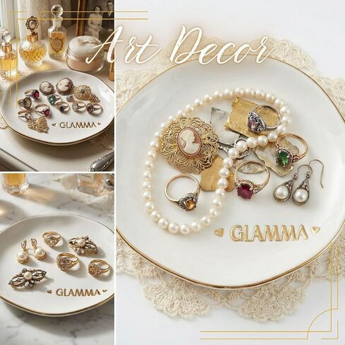 InnoBeta GLAMMA Gifts, Gifts from Grandkids Granddaughter - 4.75" Handcrafted Ceramic Ring Dish with Gold Trim, Decorative Trinket Dish for Rings Earrings in Kuwait
