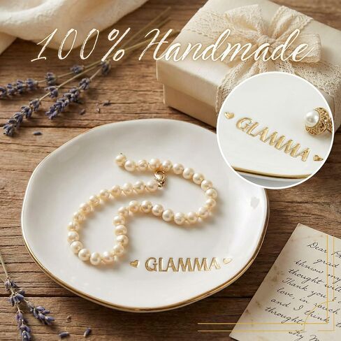 InnoBeta GLAMMA Gifts, Gifts from Grandkids Granddaughter - 4.75" Handcrafted Ceramic Ring Dish with Gold Trim, Decorative Trinket Dish for Rings Earrings in Kuwait