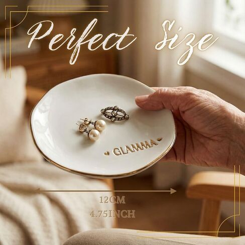InnoBeta GLAMMA Gifts, Gifts from Grandkids Granddaughter - 4.75" Handcrafted Ceramic Ring Dish with Gold Trim, Decorative Trinket Dish for Rings Earrings in Kuwait