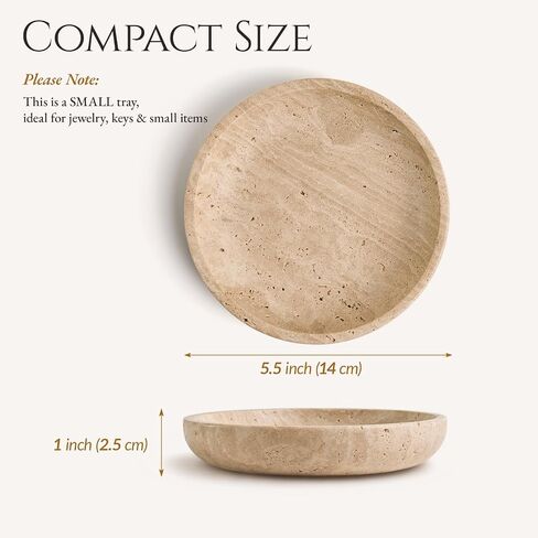 Natural Travertine Valet Tray - 5.5" Round Stone Jewelry Trinket Dish Catchall for Keys, Watches, Rings - Decorative Beige Bowl for Entryway, Nightstand, Bathroom Vanity in Saudi Arabia