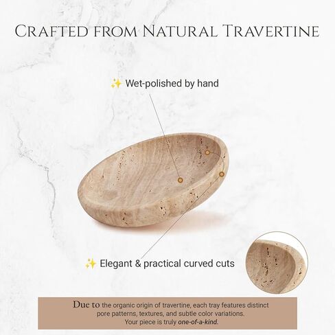 Natural Travertine Valet Tray - 5.5" Round Stone Jewelry Trinket Dish Catchall for Keys, Watches, Rings - Decorative Beige Bowl for Entryway, Nightstand, Bathroom Vanity in Saudi Arabia