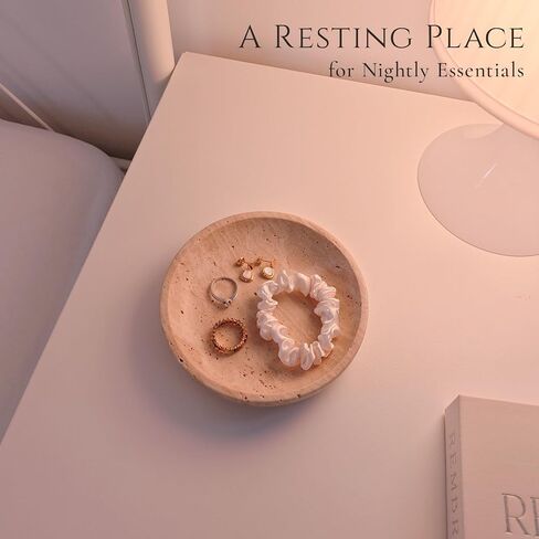 Natural Travertine Valet Tray - 5.5" Round Stone Jewelry Trinket Dish Catchall for Keys, Watches, Rings - Decorative Beige Bowl for Entryway, Nightstand, Bathroom Vanity in Saudi Arabia