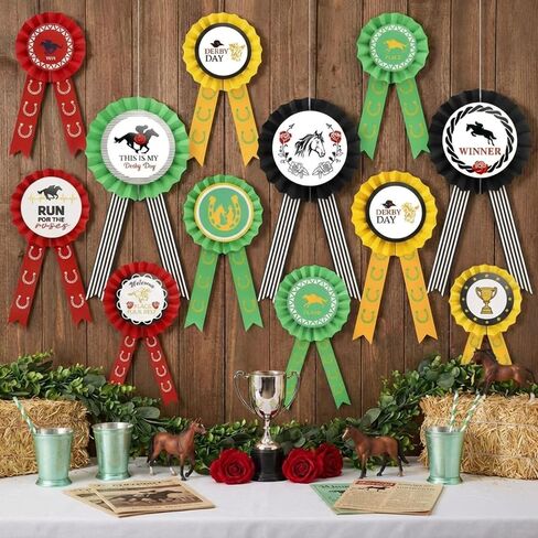 Eaasty 12 Pcs Derby Decorations Paper Fan Ribbons Set House Racing Wall Decor Red Yellow Black Hanging Fans Ribbons for Derby Events Party Decorations and Supplies, Race Day in Saudi Arabia