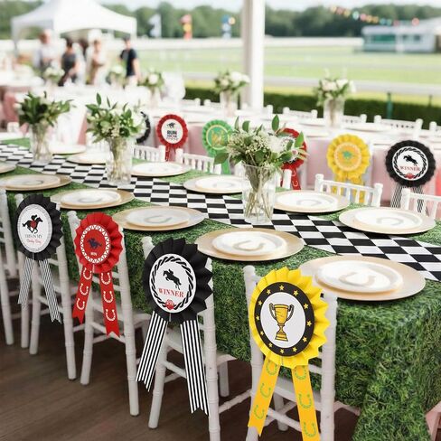 Eaasty 12 Pcs Derby Decorations Paper Fan Ribbons Set House Racing Wall Decor Red Yellow Black Hanging Fans Ribbons for Derby Events Party Decorations and Supplies, Race Day in Saudi Arabia