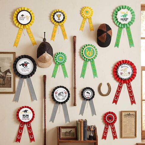 Eaasty 12 Pcs Derby Decorations Paper Fan Ribbons Set House Racing Wall Decor Red Yellow Black Hanging Fans Ribbons for Derby Events Party Decorations and Supplies, Race Day in Saudi Arabia