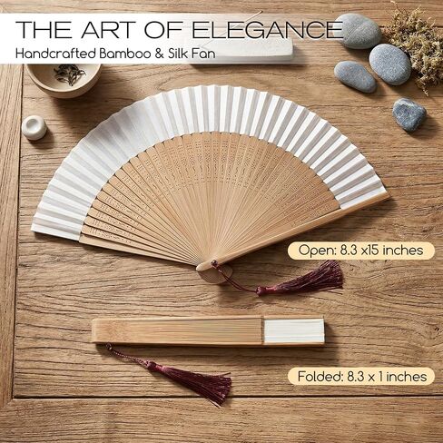 Handheld Chinese Folding Fan Hand Held Silk Bamboo Fans with Tassel Bamboo Silk Folding Fan Vintage Japanese Elegant Fans for Women Wedding Decoration Dancing Party Summer Cooling Festivals in Saudi Arabia