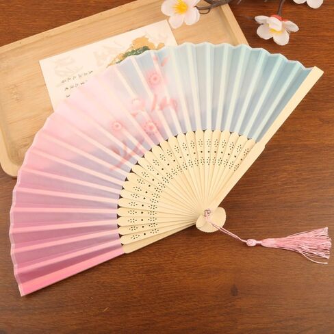 Portable Colorful Hand Folding Fan Handle Traditional Bamboo Fan, Colorful Artistic Craft ﻿(Style 3) in Kuwait