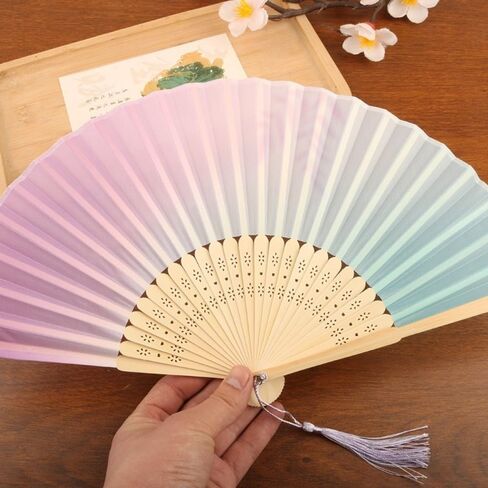 Portable Colorful Hand Folding Fan Handle Traditional Bamboo Fan, Colorful Artistic Craft ﻿(Style 3) in Kuwait
