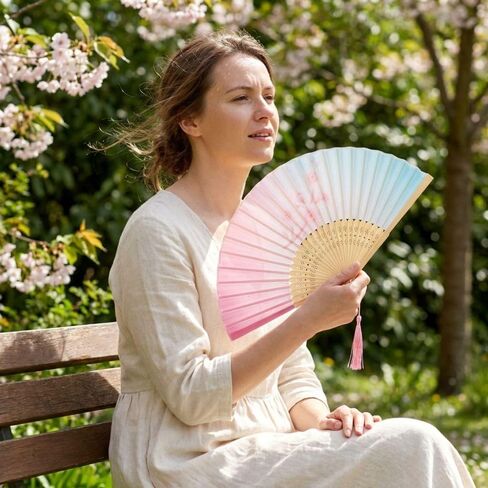 Portable Colorful Hand Folding Fan Handle Traditional Bamboo Fan, Colorful Artistic Craft ﻿(Style 3) in Kuwait