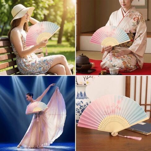 Portable Colorful Hand Folding Fan Handle Traditional Bamboo Fan, Colorful Artistic Craft ﻿(Style 3) in Kuwait