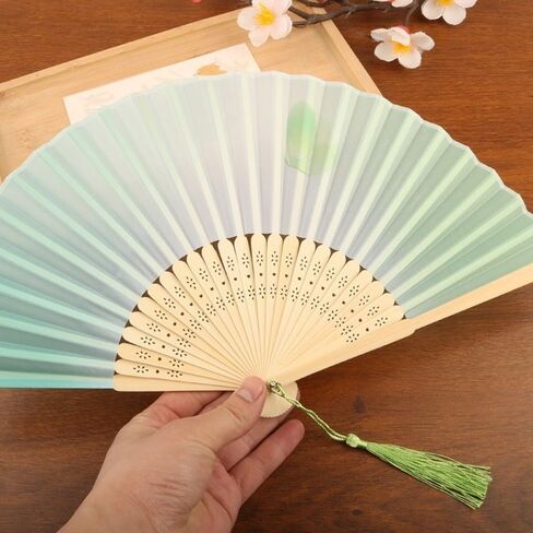Portable Colorful Hand Folding Fan Handle Traditional Bamboo Fan, Colorful Artistic Craft ﻿(Style 3) in Kuwait